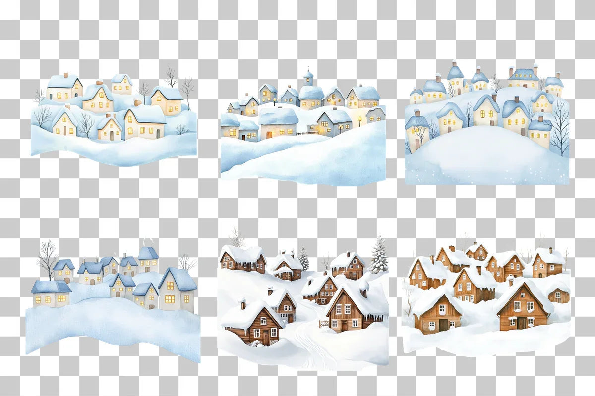 Winter Village Snowy Town Clipart Bundle - CraftNest - Digital Crafting and Art