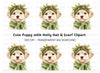 Festive Puppy with Holly Crown Clipart Bundle