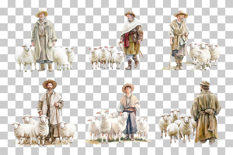 Shepherd and Sheep Pastoral Scene Clipart Bundle - CraftNest - Digital Crafting and Art