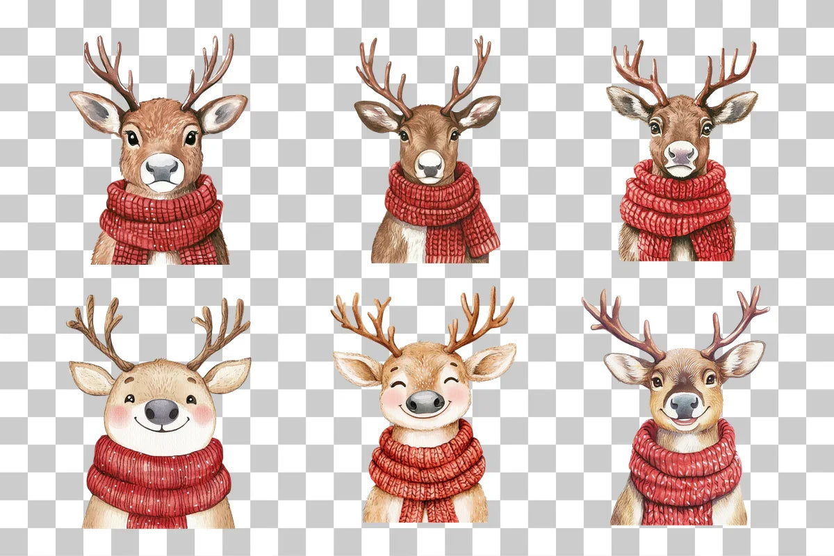 Christmas Reindeer with Scarf Clipart Bundle - CraftNest - Digital Crafting and Art