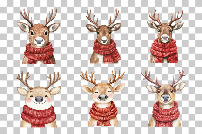 Christmas Reindeer with Scarf Clipart Bundle - CraftNest - Digital Crafting and Art
