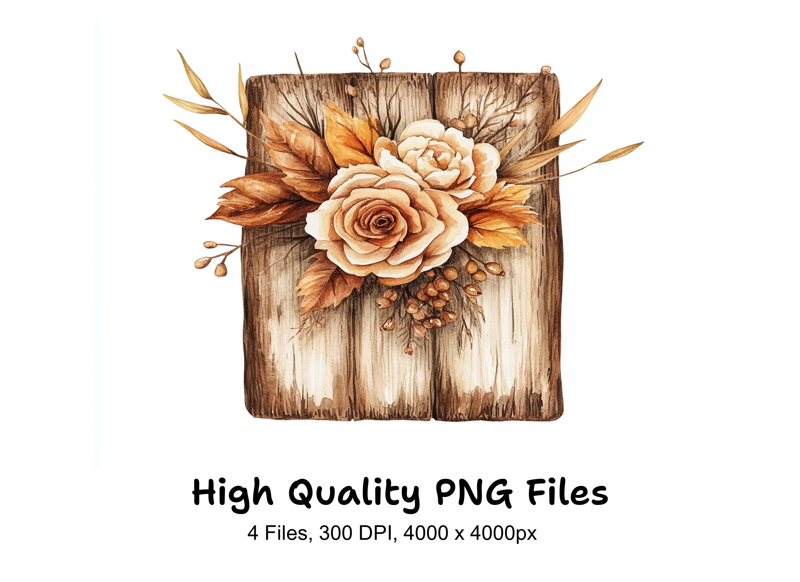 Autumn Floral Wooden Signs Clipart Bundle