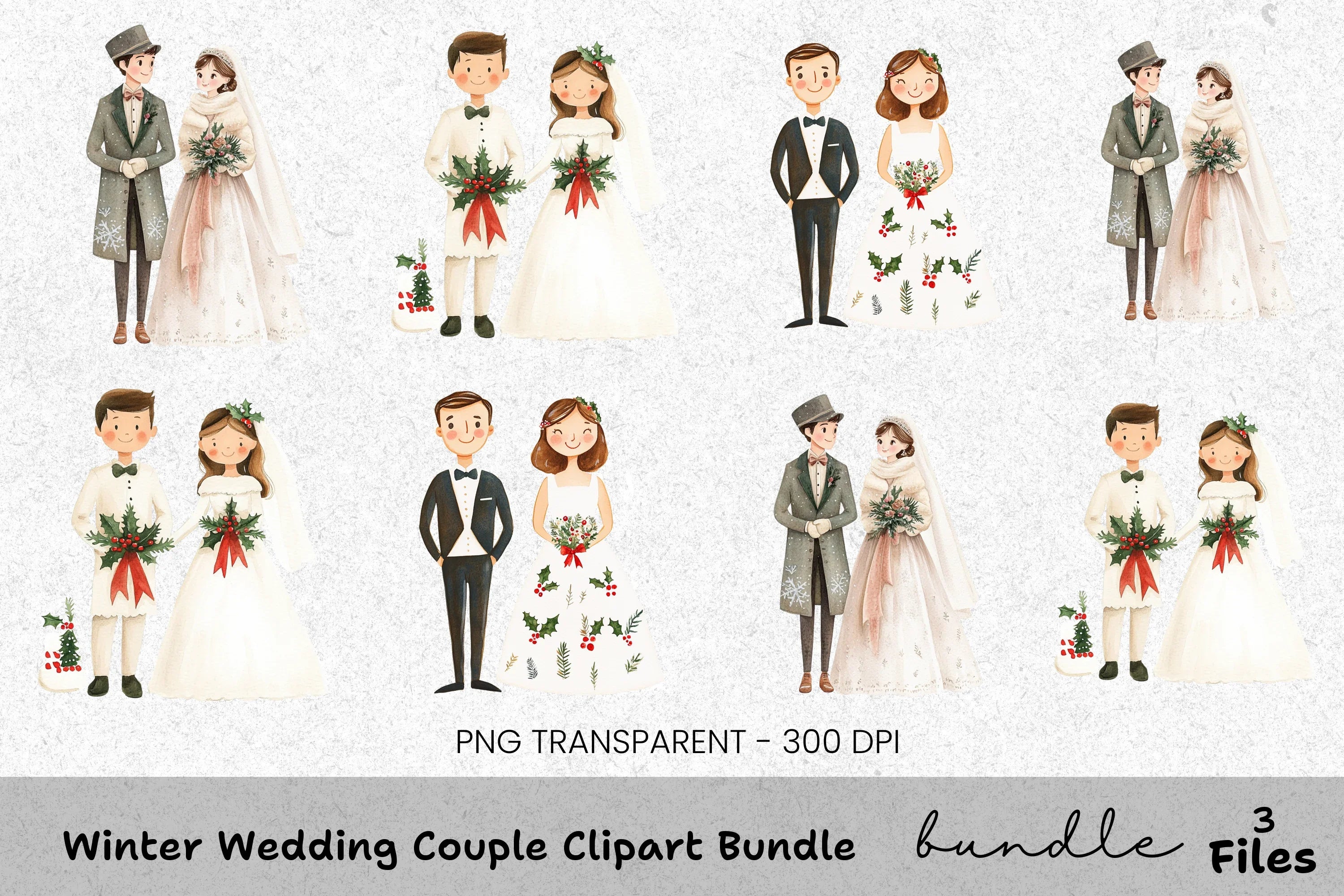 Winter Wedding Couple Clipart Bundle