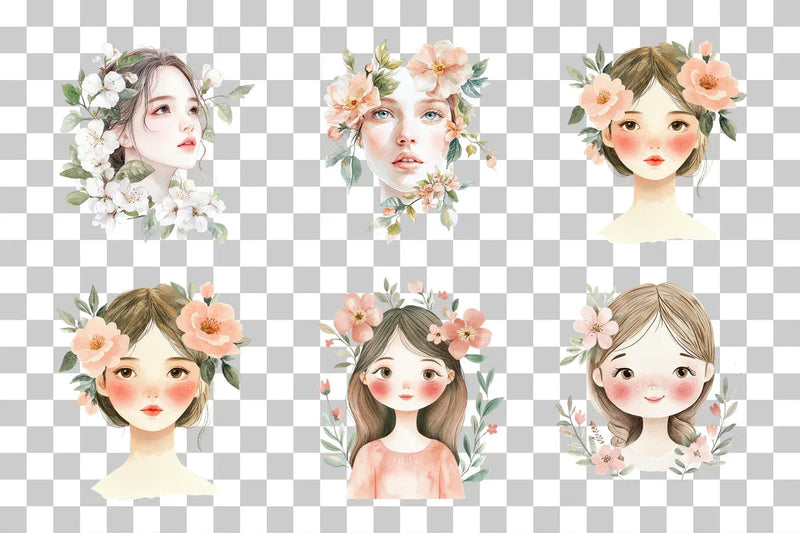 Floral Woman Face Portrait Clipart Bundle - CraftNest - Digital Crafting and Art