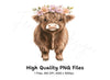 Cute Baby Highland Cow with Flower Crown Clipart Bundle
