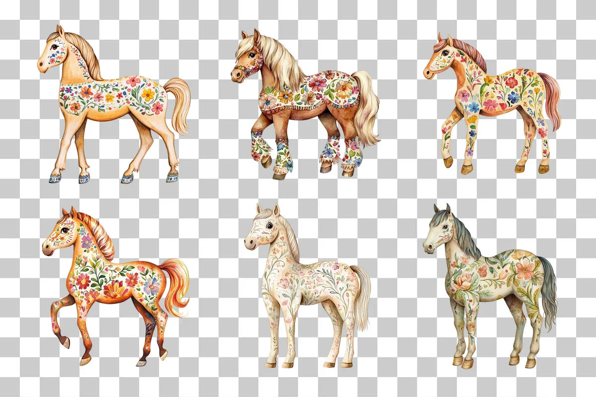 Floral Folk Art Horse Clipart Bundle - CraftNest - Digital Crafting and Art