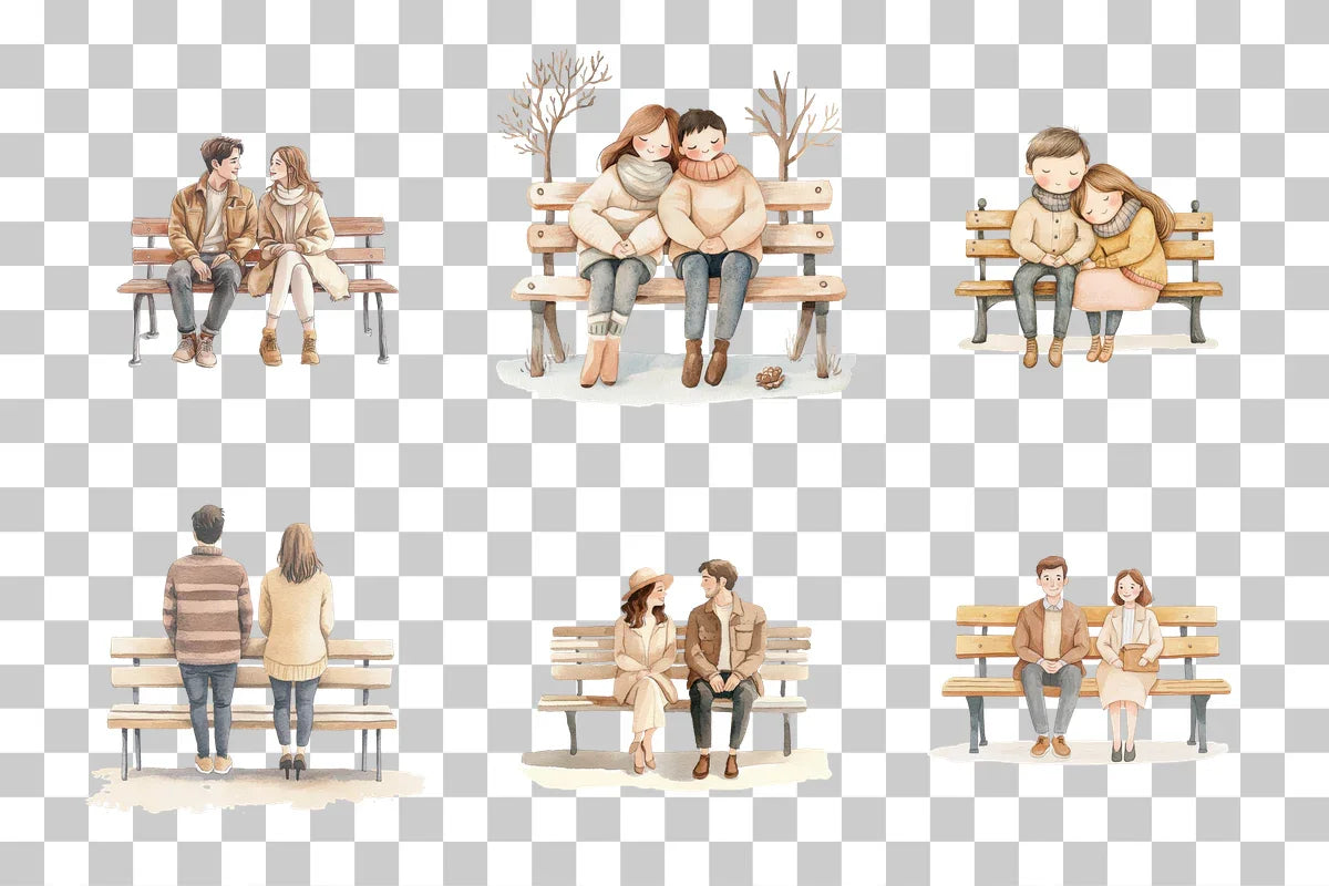 Couple Sitting on Park Bench Clipart Bundle - CraftNest - Digital Crafting and Art