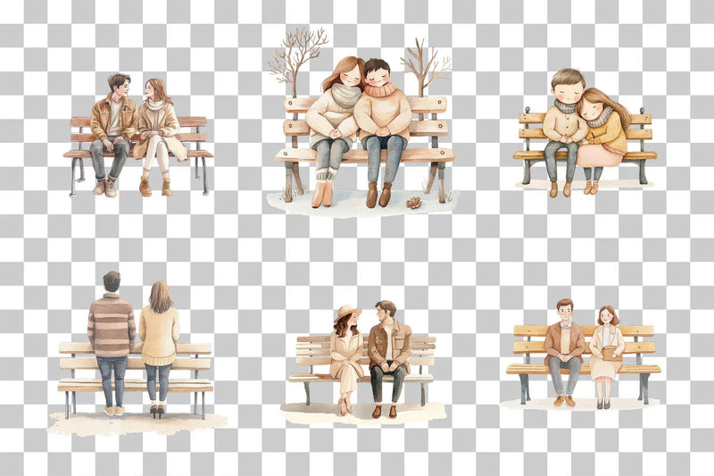 Couple Sitting on Park Bench Clipart Bundle - CraftNest - Digital Crafting and Art