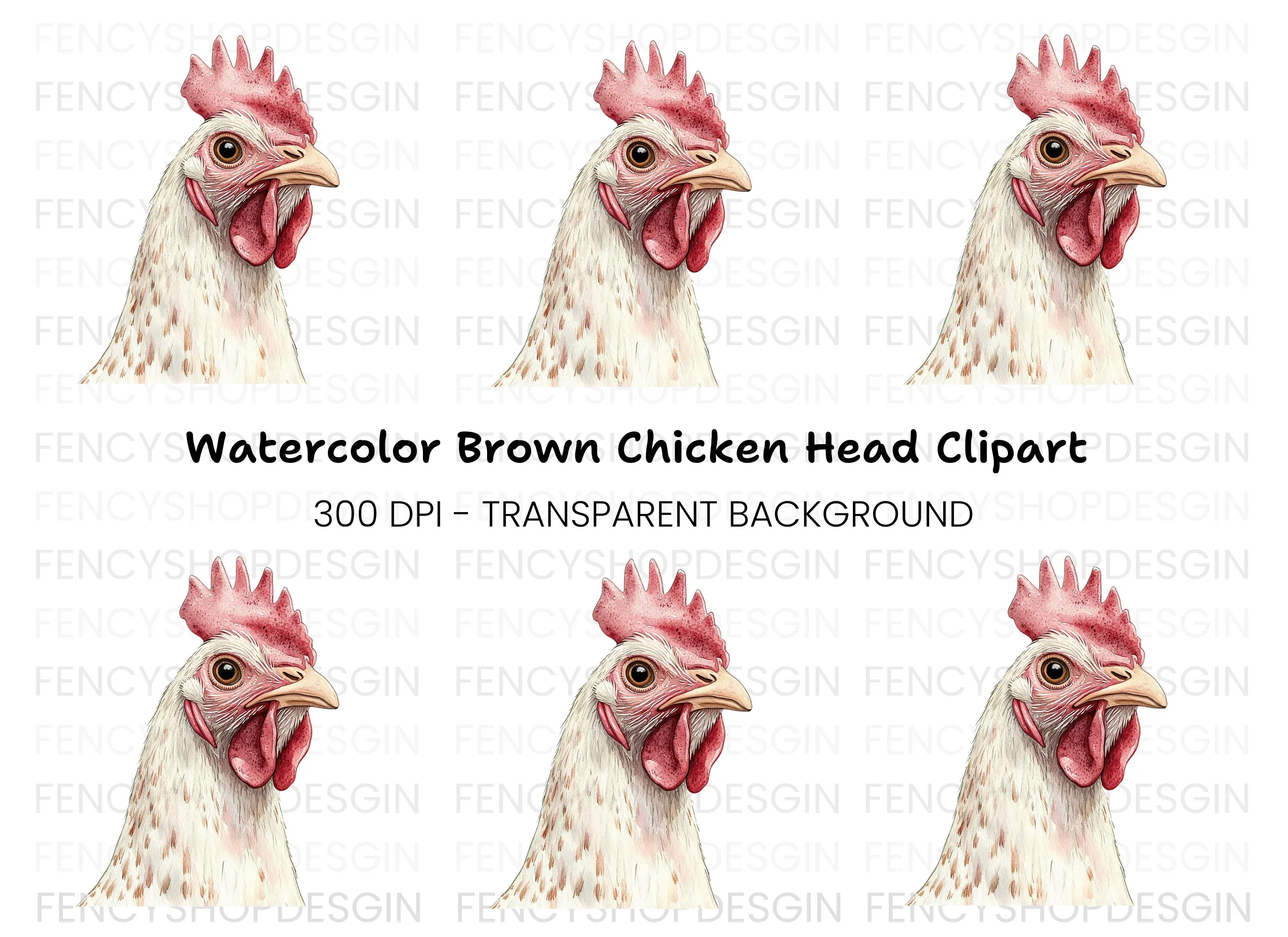 White Chicken Head Clipart Bundle