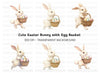 Cute White Easter Bunnies with Baskets Clipart Bundle
