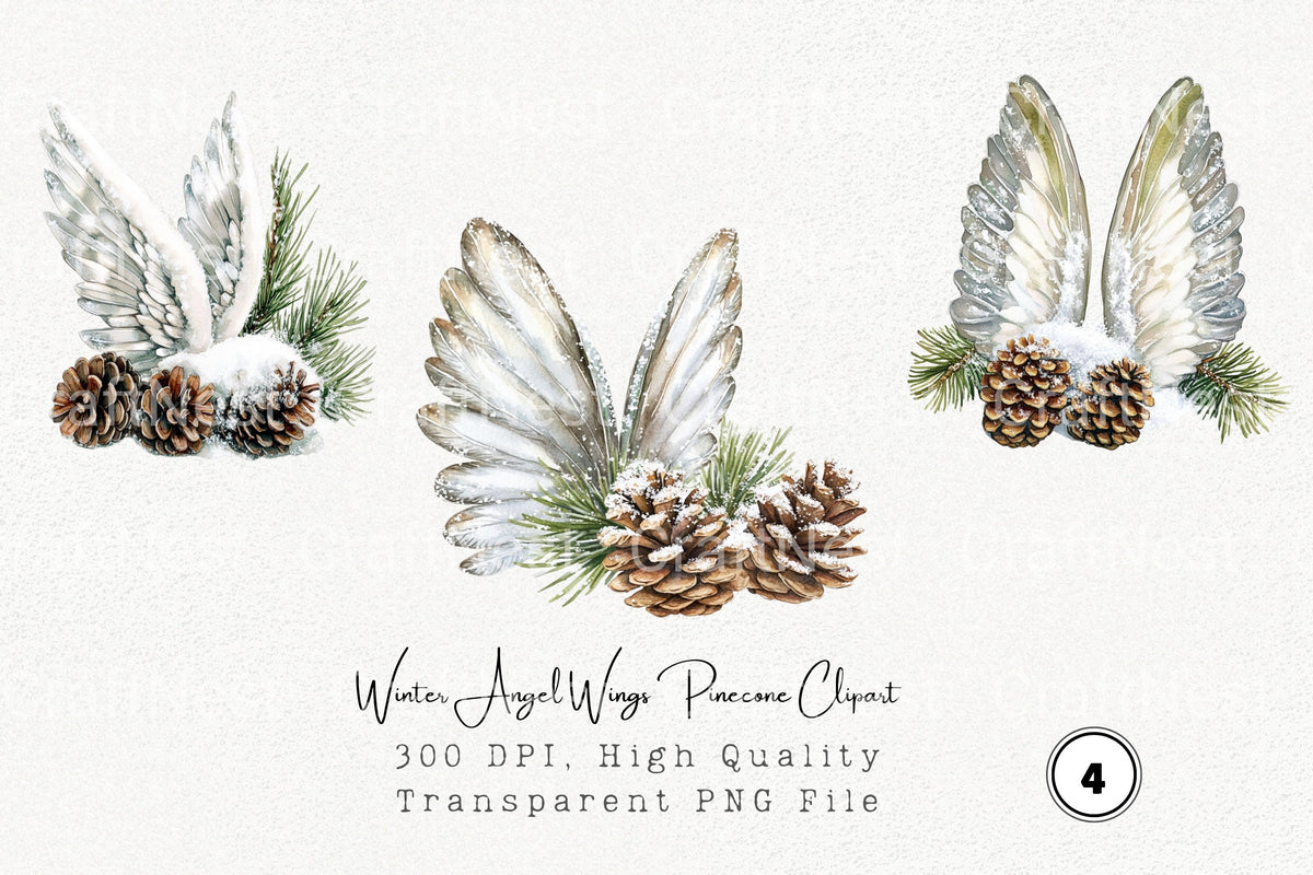 Winter Angel Wings Pinecone Clipart Bundle