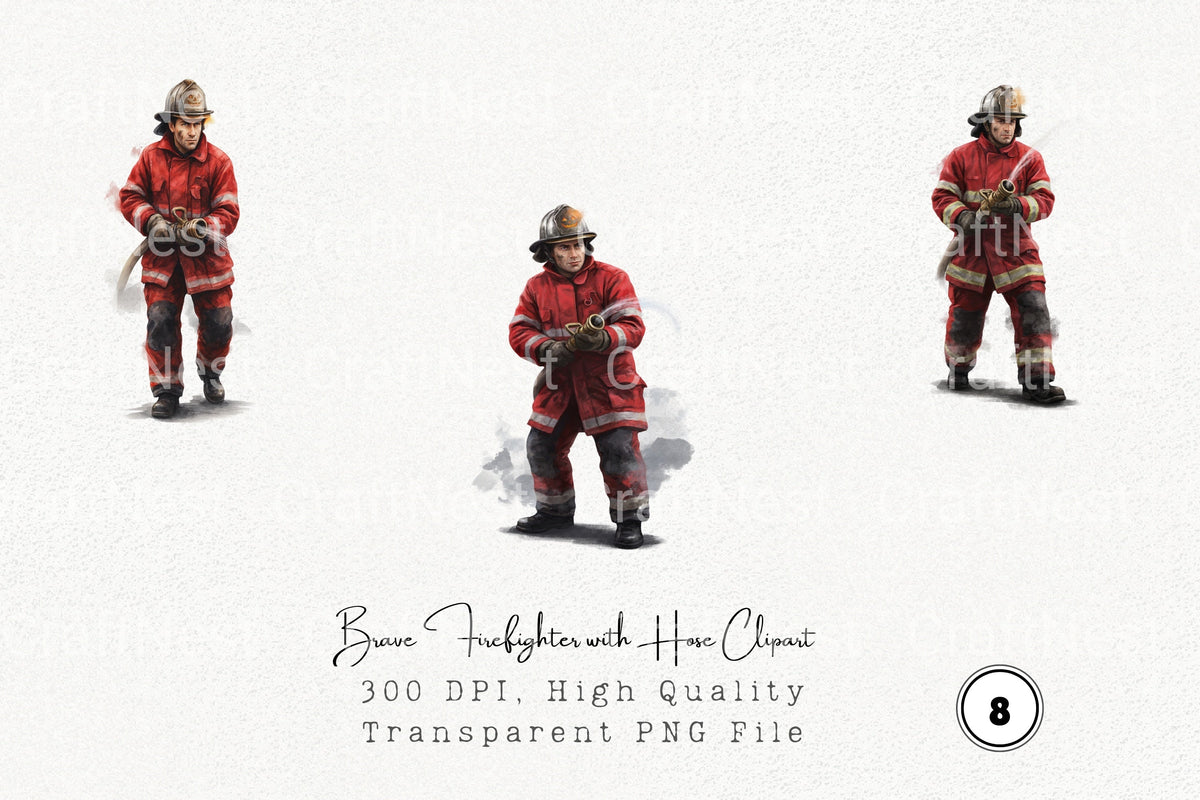 Brave Firefighter With Hose Clipart Bundle