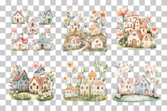 Floral Whimsical Village Cottages Clipart Bundle - CraftNest - Digital Crafting and Art