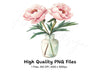 Elegant Peonies in Glass Vase Clipart Bundle