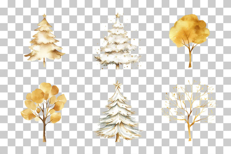 Elegant Golden Christmas Trees Clipart Bundle - CraftNest - Digital Crafting and Art
