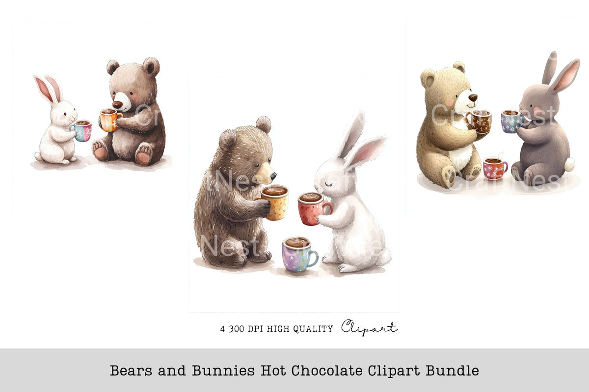 Bears And Bunnies Hot Chocolate Clipart Bundle