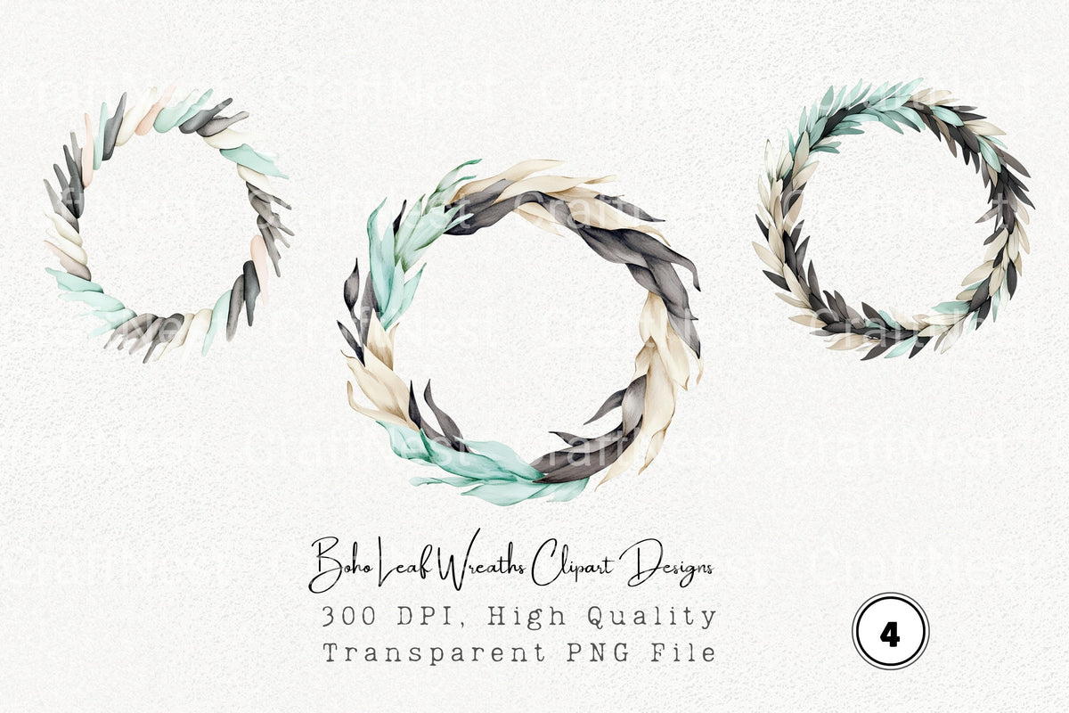 Boho Leaf Wreaths Designs Clipart Bundle