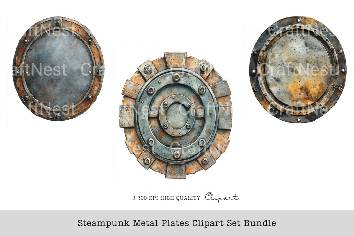 Steampunk Metal Plates Clipart Bundle