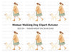 Woman Walking Dog Illustration Clipart Bundle