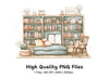 Bookshelf with Reading Cat Clipart Bundle