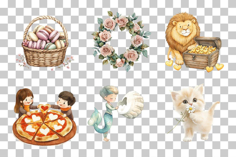 Sweet Macaron Basket Dessert Clipart Bundle - CraftNest - Digital Crafting and Art