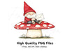 Red Hat Gnomes on Mushroom Clipart Bundle