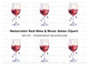Red Wine Glass with Music Notes Clipart Bundle