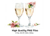 Floral Champagne Glasses Clipart Bundle