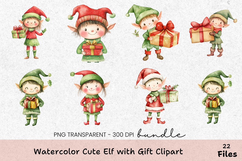 Cute Elf with Gift Clipart Bundle - CraftNest - Digital Crafting and Art