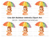 Cute Girl with Rainbow Umbrella Clipart Bundle