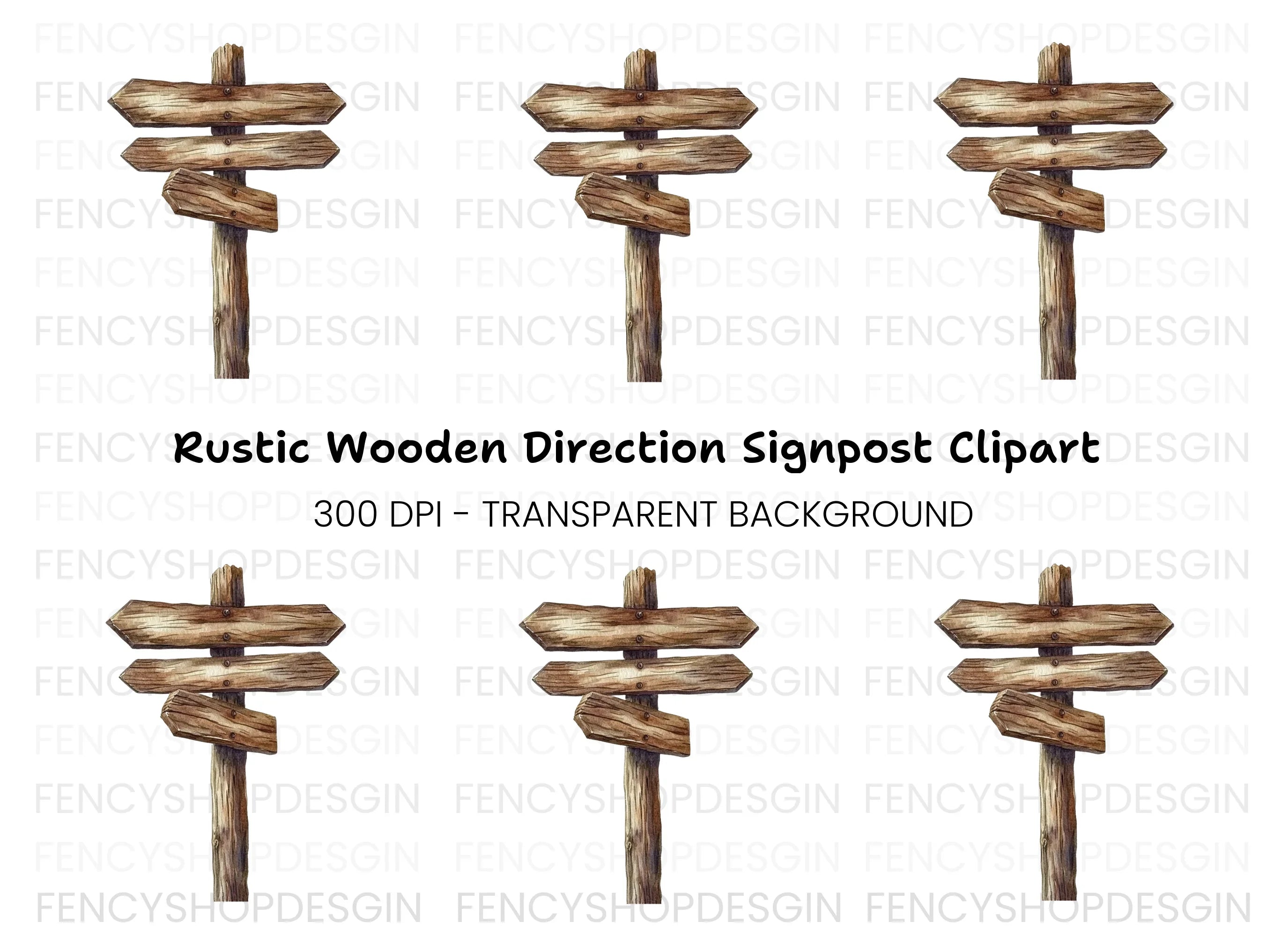 Rustic Wooden Signpost Clipart Bundle