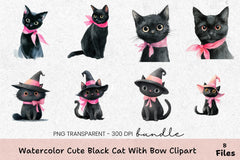 Cute Black Cat with Bow Clipart Bundle - CraftNest - Digital Crafting and Art