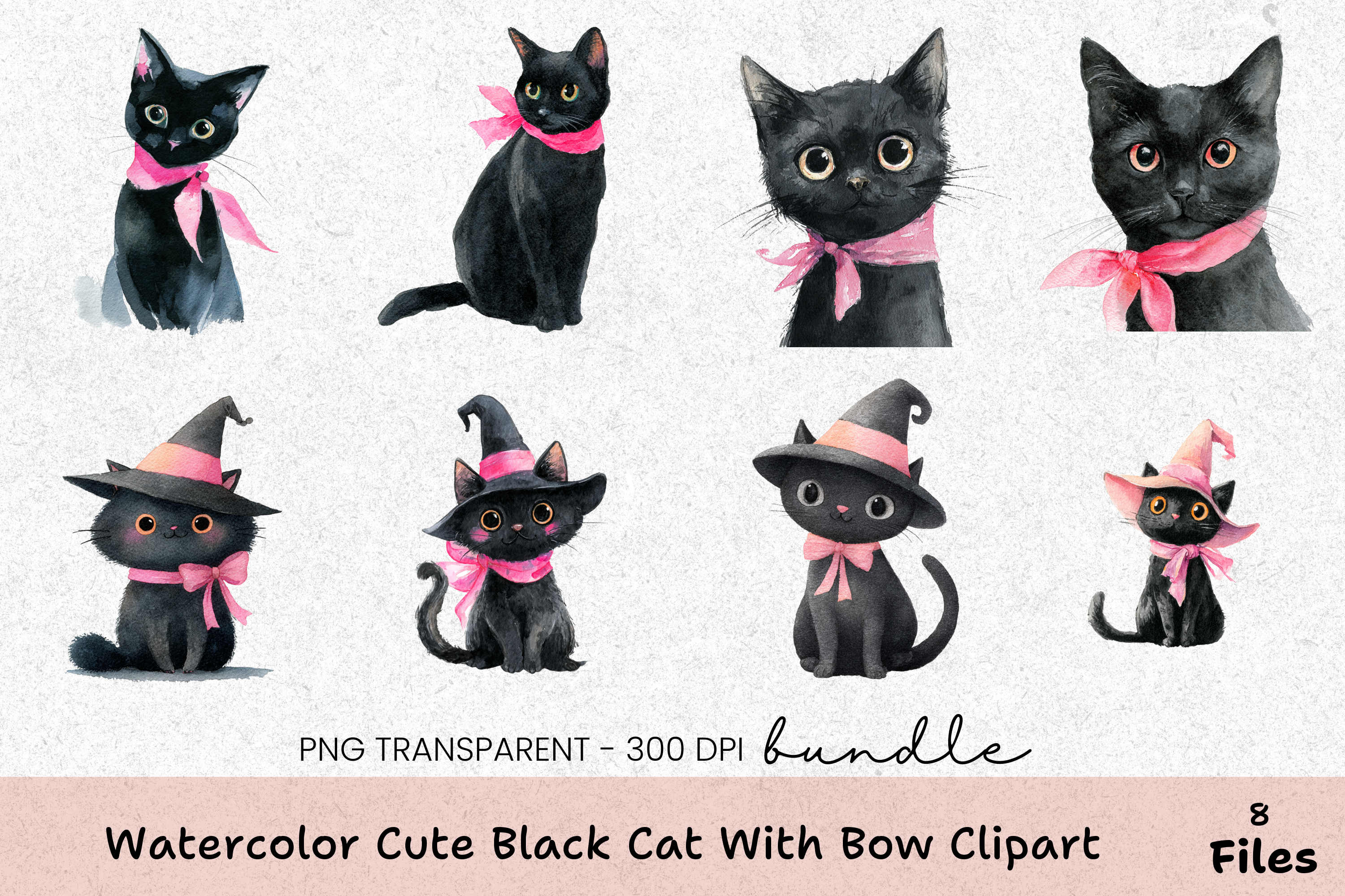 Cute Black Cat with Bow Clipart Bundle