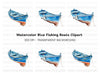 Blue Fishing Boats Clipart Bundle