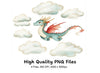 Flying Dragon and Clouds Clipart Bundle