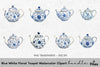 Blue White Floral Teapot Clipart Bundle