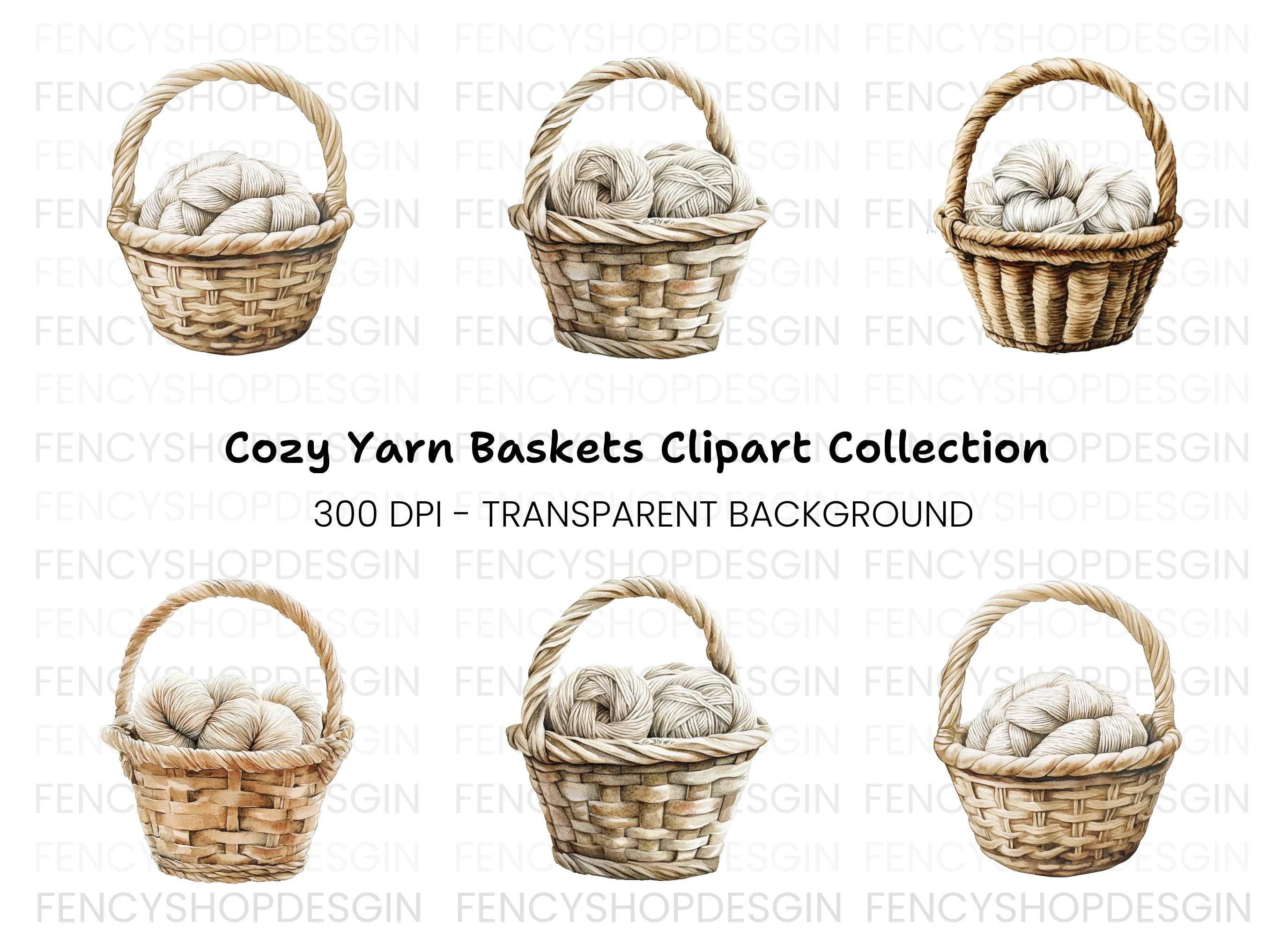 Yarn Baskets Clipart Bundle