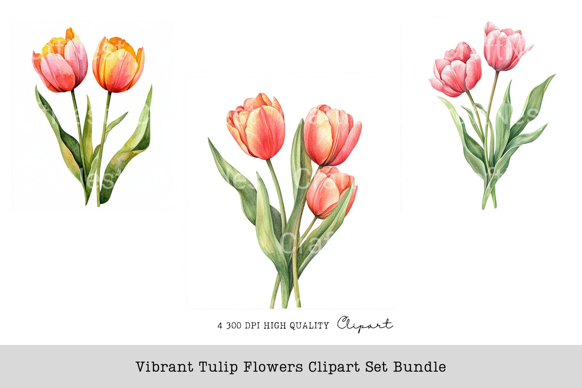 Vibrant Tulip Flowers Clipart Bundle