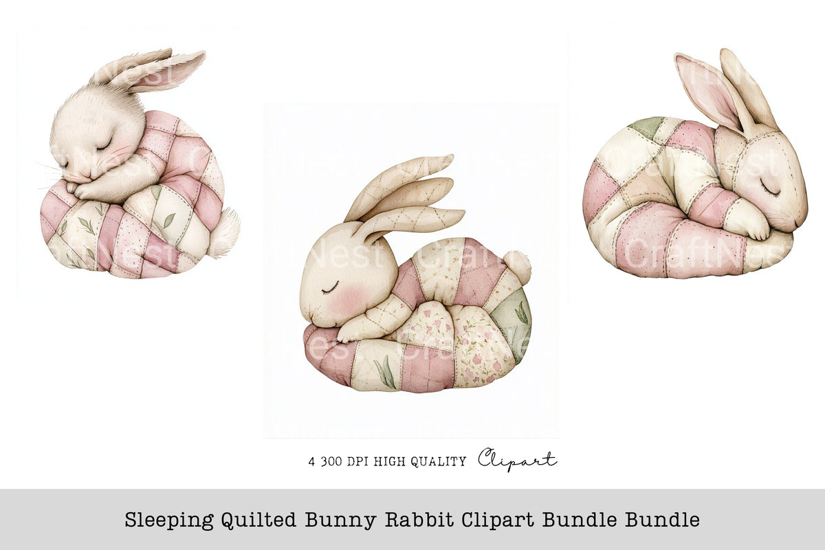 Sleeping Quilted Bunny Rabbit Clipart Bundle