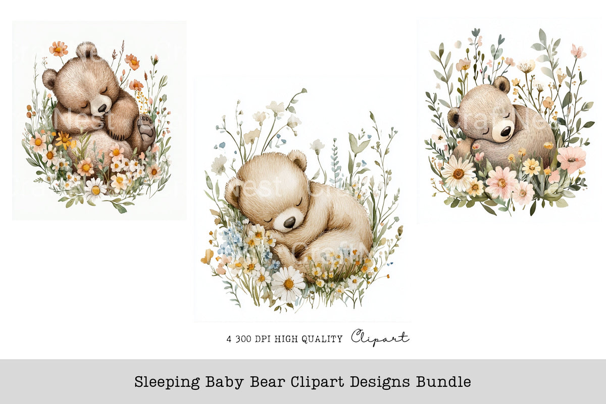 Sleeping Baby Bear Designs Clipart Bundle