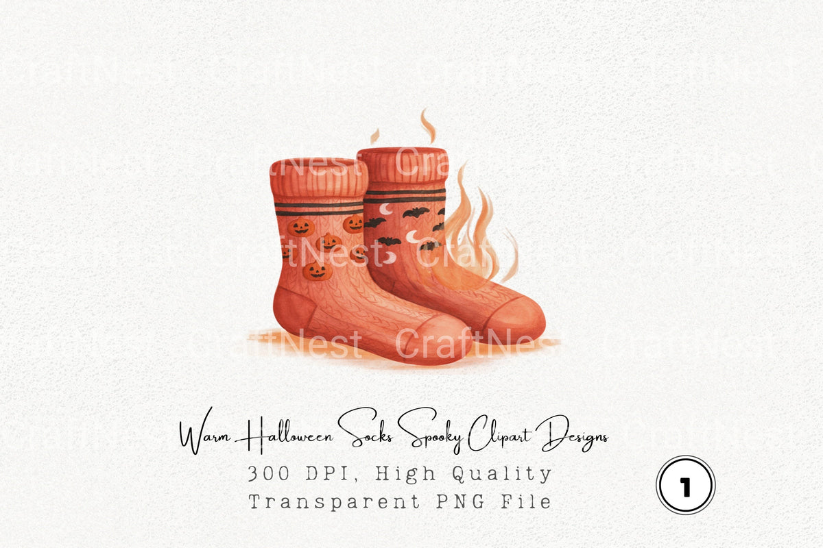 Warm Halloween Socks Spooky Designs Clipart Bundle