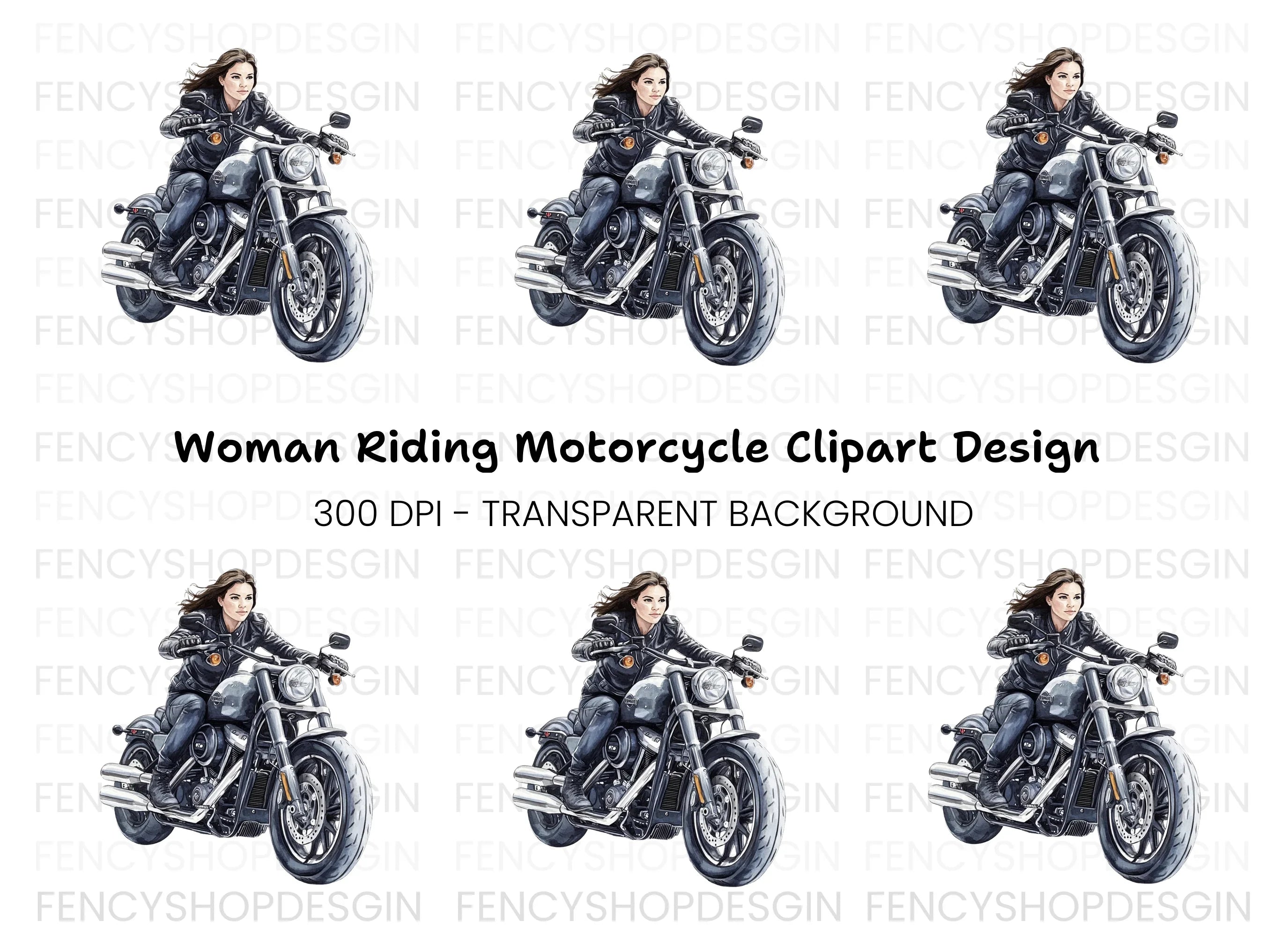 Woman Riding Motorcycle Clipart Bundle