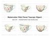 Empty Floral Teacups Clipart Bundle
