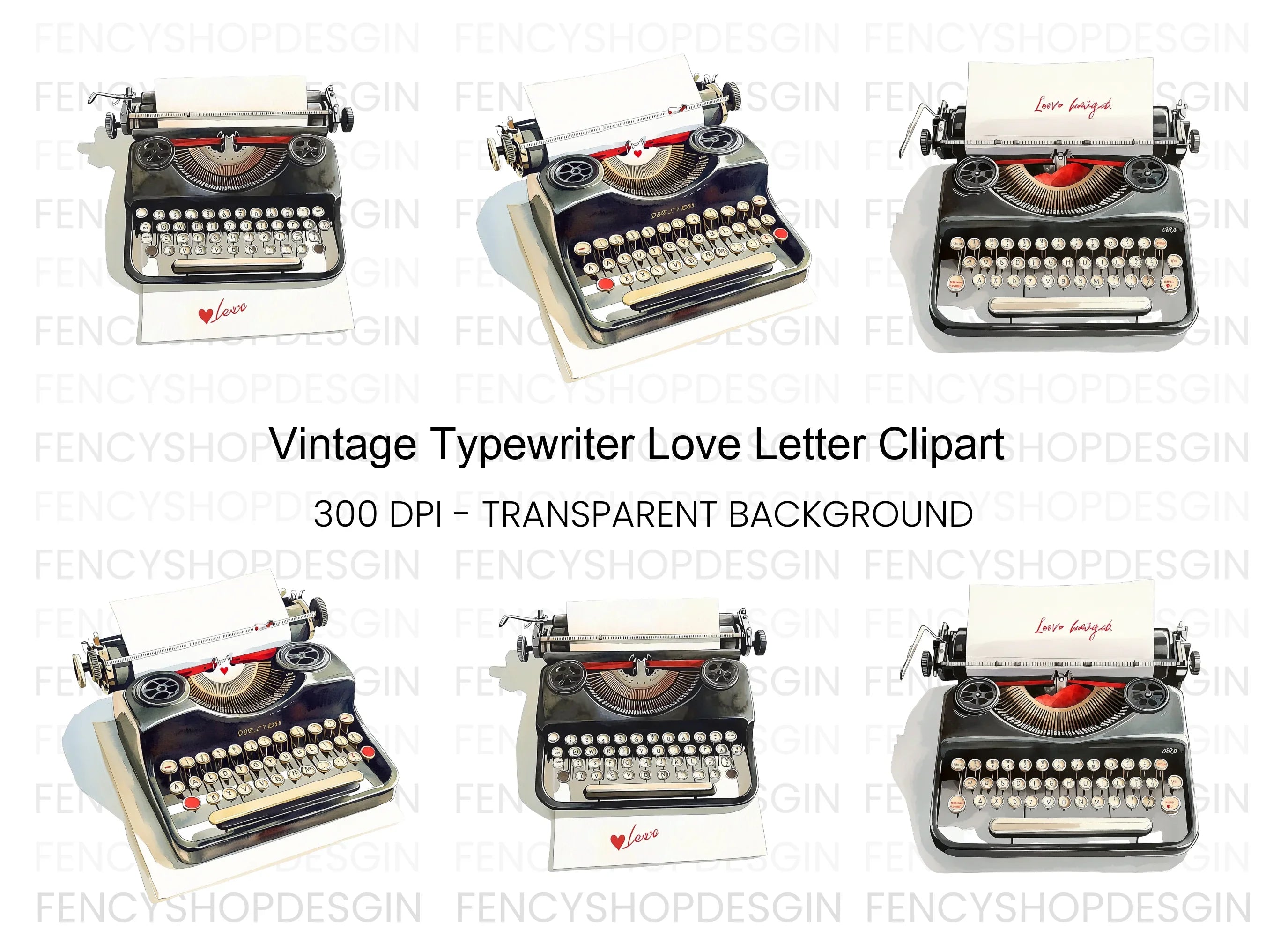 Vintage Typewriter Love Clipart Bundle