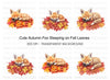 Cute Sleeping Fox on Autumn Leaves Clipart Bundle