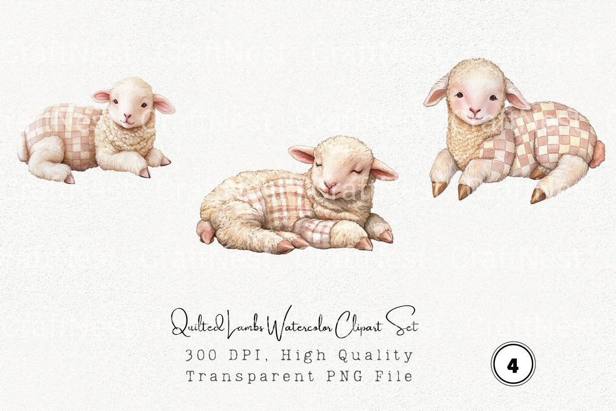 Quilted Lambs Clipart Bundle