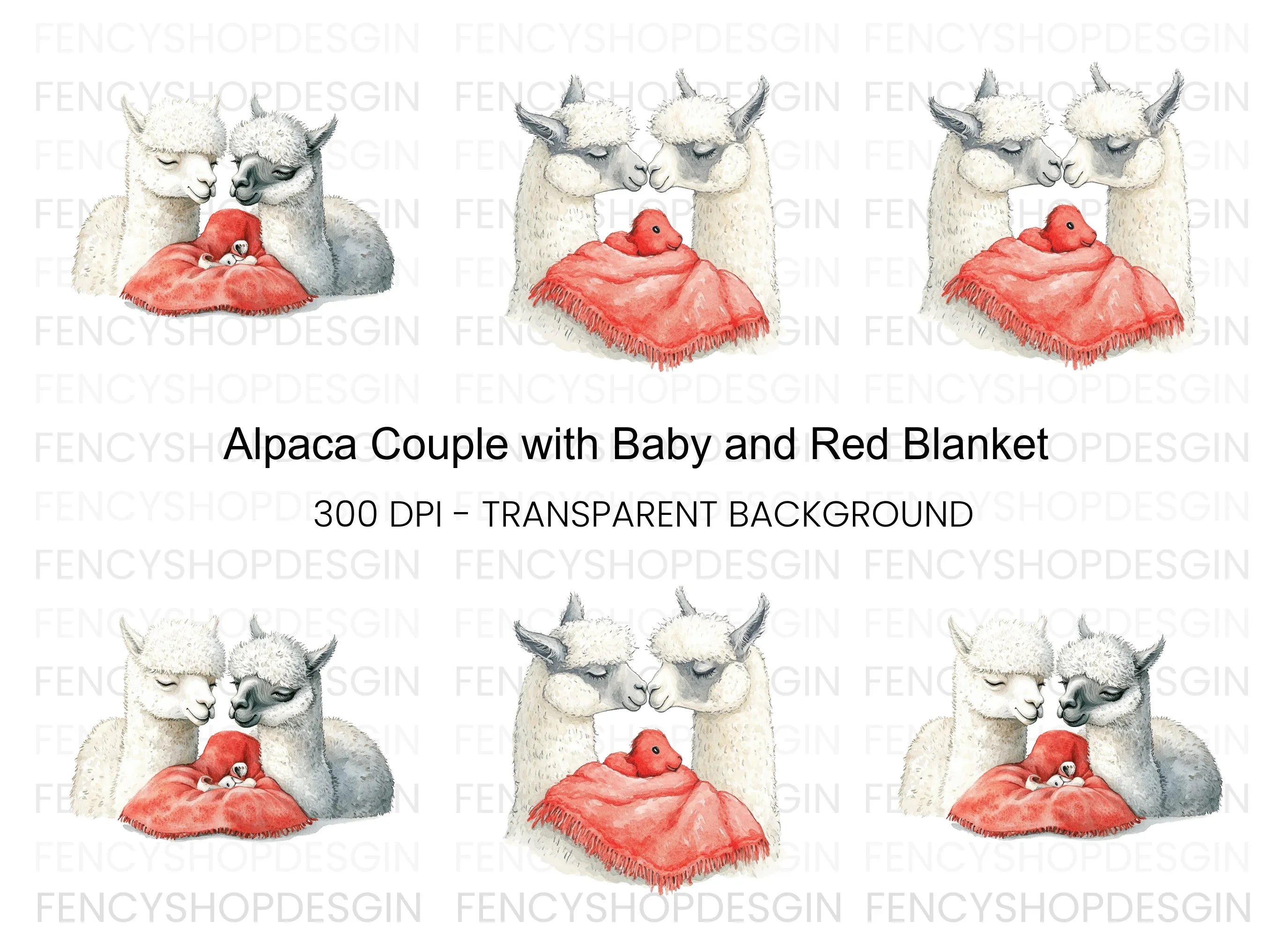 Alpaca Family with Baby Clipart Bundle