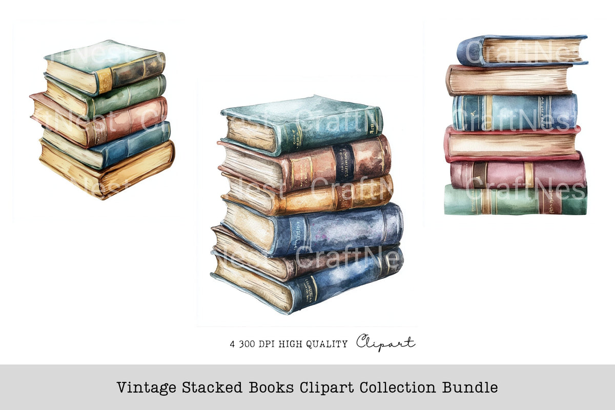Vintage Stacked Books Clipart Planner