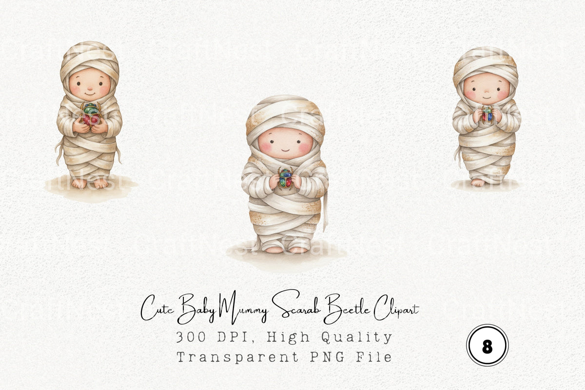 Cute Baby Mummy Scarab Beetle Clipart Bundle
