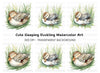 Sleeping Ducklings in Grass Clipart Bundle